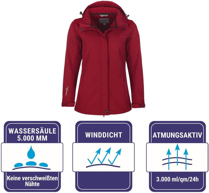 Blue Wave Damen Softshelljacke Bente mit Fleece-Innenfutter - Jacke mit abnehmbarer Kapuze 42 Rot, 4