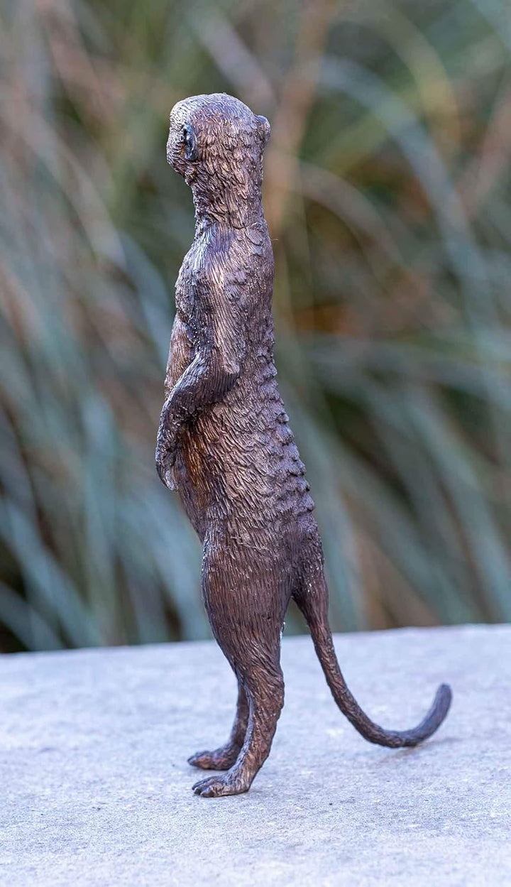 IDYL Bronze-Skulptur Erdmännchen |29x9x14 cm |Tier-Figur handgefertigt | Gartenskulptur - Wohnbereic