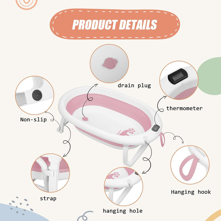 Faltbare Babybadewanne XXL mit Ständer, Sitz und Drainagesystem, 2-in-1 Babybadewanne auf Fuss, falt