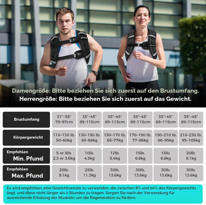 BAGAIL Gewichtsweste für Krafttraining, Brustgrösse Verstellbar, Praktische Tasche, mit Eisensand Ge