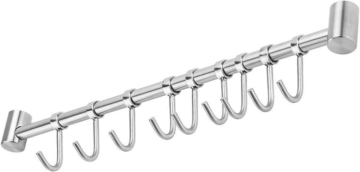 INTIRILIFE Hängeleiste für die Küche aus Edelstahl mit 9 beweglichen Haken zum Bohren - 49.8 x 3.4 x