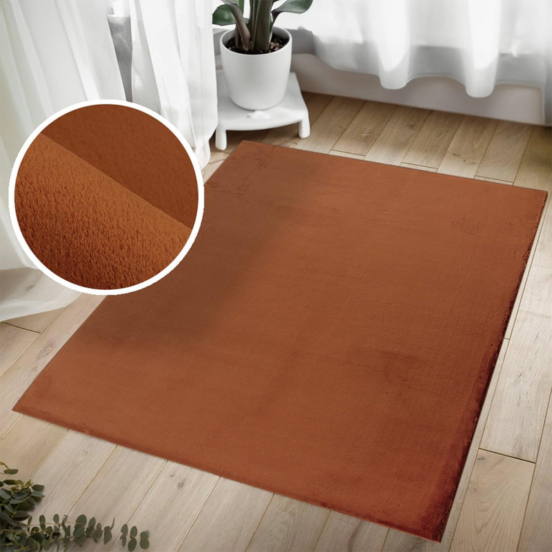 payé Teppich Wohnzimmer Hochflor - 200x290cm - Terracotta - Super Soft Kuschelweich Flauschig Modern