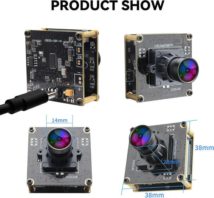 ELP 20MP USB-Kamera 4K 30fps USB 3.0 Typ-C Webcam, 3840P hochauflösende Kamera mit 95° Weitwinkelobj