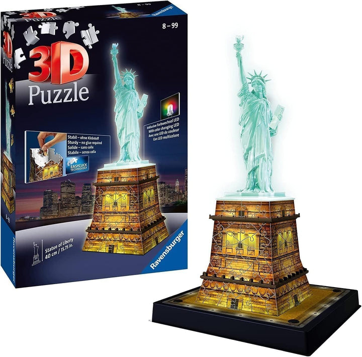 Ravensburger 3D Puzzle Freiheitsstatue bei Nacht 12596 - Das berühmte Bauwerk in New York als Night