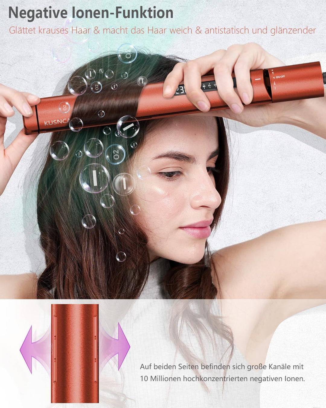 KUSNCA Ionen Glätteisen，2 IN 1 Haarglätter Locken und Glätten glatt und glänzend，3D-Schwebende Keram