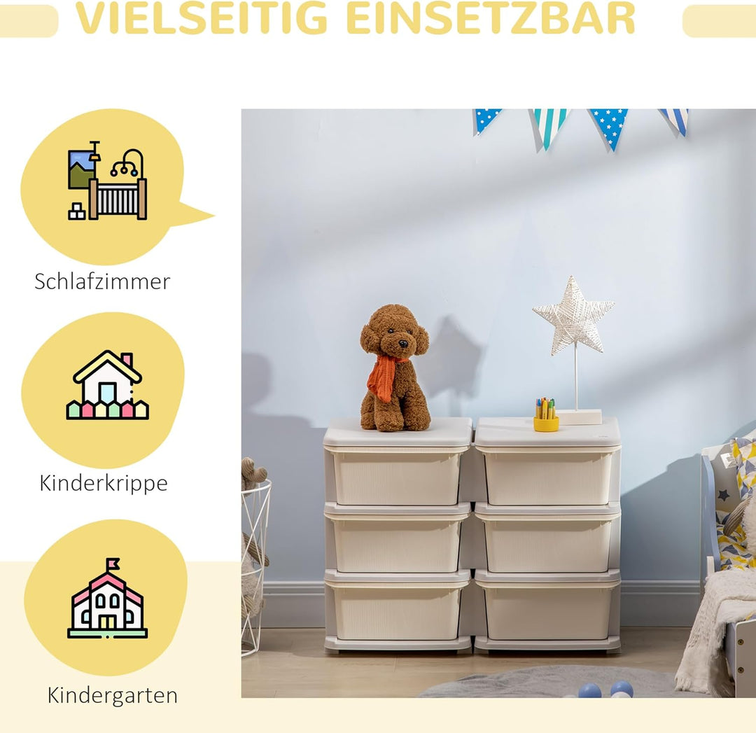 HOMCOM Schubladenschrank für Kinder mit Stauraum Aufbewahrungsboxen Spielzeug-Organizer Spielzeugkis