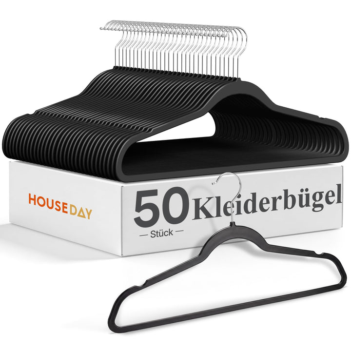 HOUSE DAY 50er Pack Kleiderbügel Kunststoff Schwerlast, 0,5cm Ultradünn Platzsparend Kleiderbügel, F