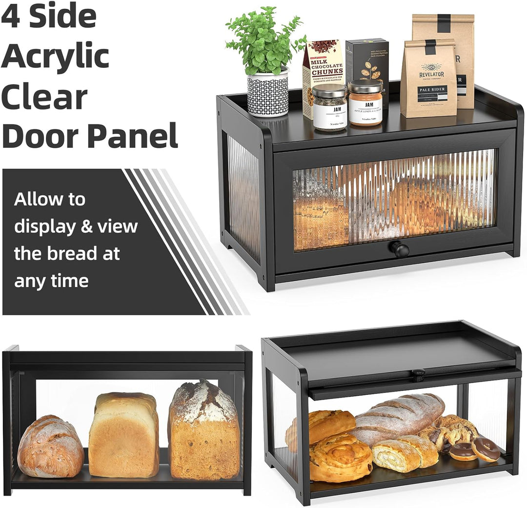 BAMBANG Bambus Brotkasten, Extragross Brotkästen Holz für Küchentheke, brotbox küche zur Brotaufbewa