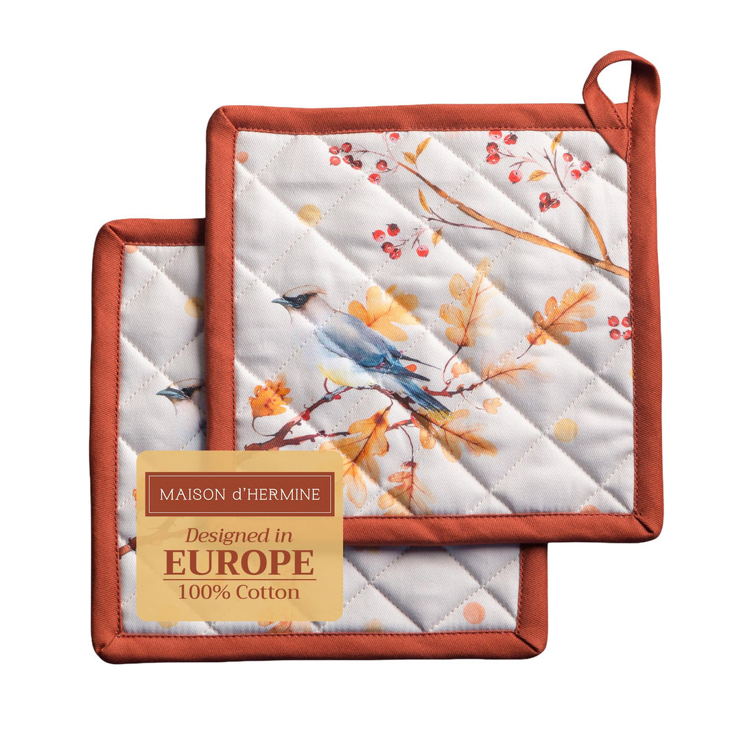 Maison d' Hermine Hot Pads Topfhalter aus 100% Baumwolle mit Schleife, hitzebeständiges Set mit 2 To
