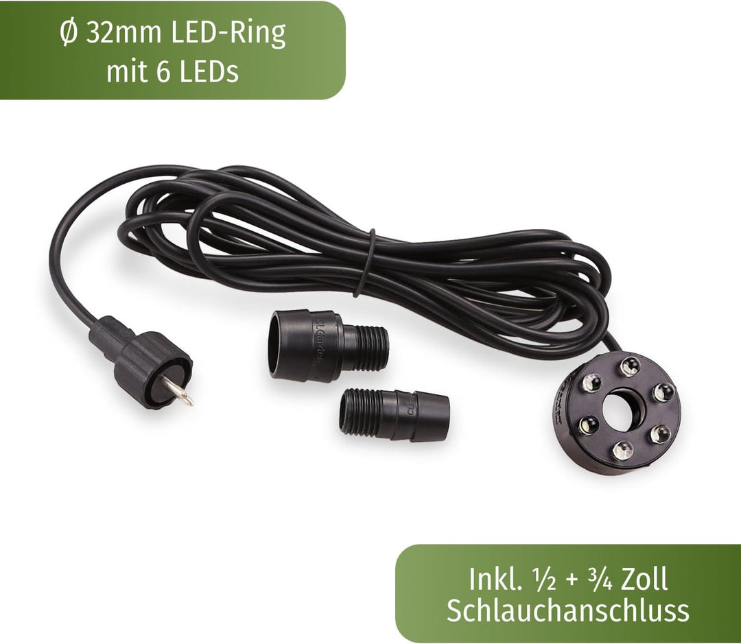 CLGarden Springbrunnen Pumpe Set SP3-S für Zierbrunnen mit 3 Wasserausläufen 3er Ausgang LED Beleuch