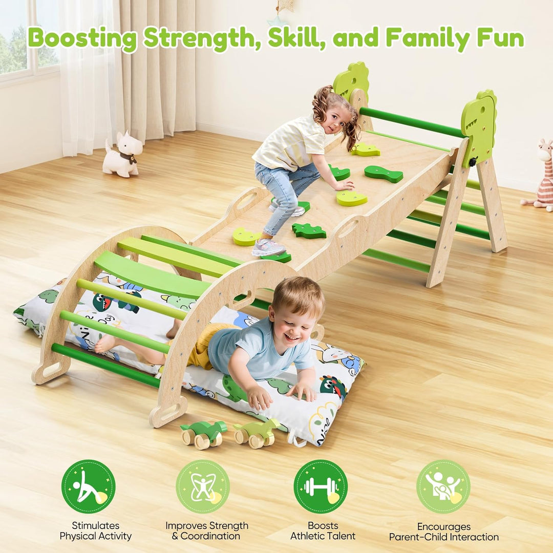 Klettergerüst Indoor,9-in-1 Montessori Indoor Spielset,Stabiles Birkenholz Klettergerüst mit Rutsche