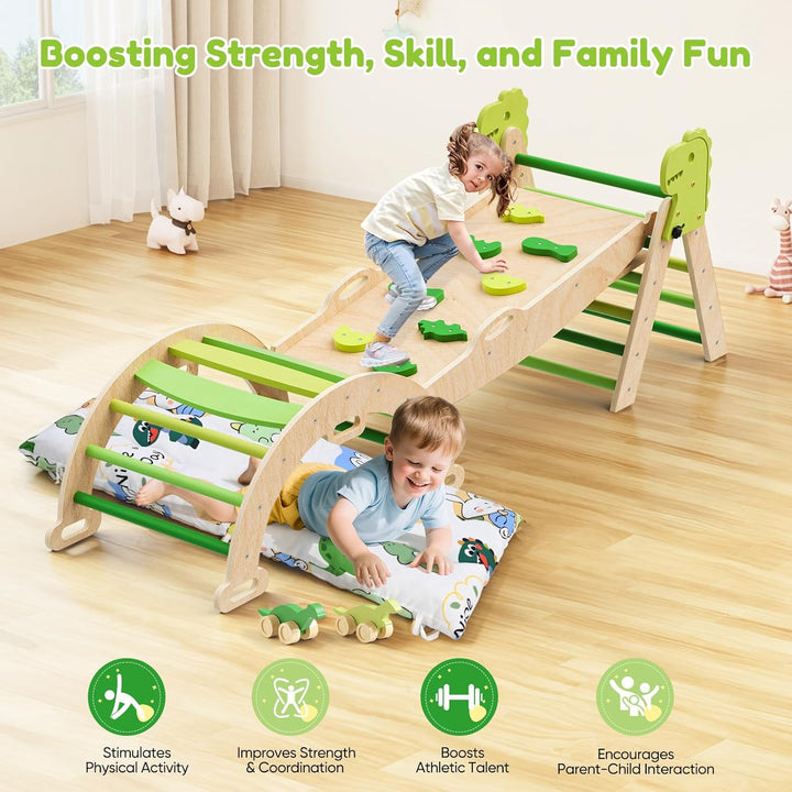 Klettergerüst Indoor,9-in-1 Montessori Indoor Spielset,Stabiles Birkenholz Klettergerüst mit Rutsche