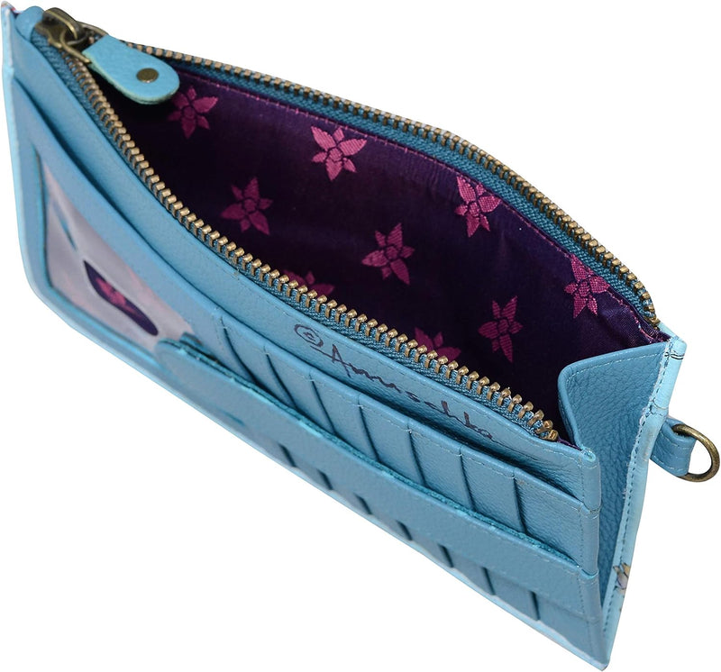 Anuschka Handbemalte Organizer Clutch mit Handschlaufe aus echtem Leder RFID-Schutz Jardin Bleu, Jar