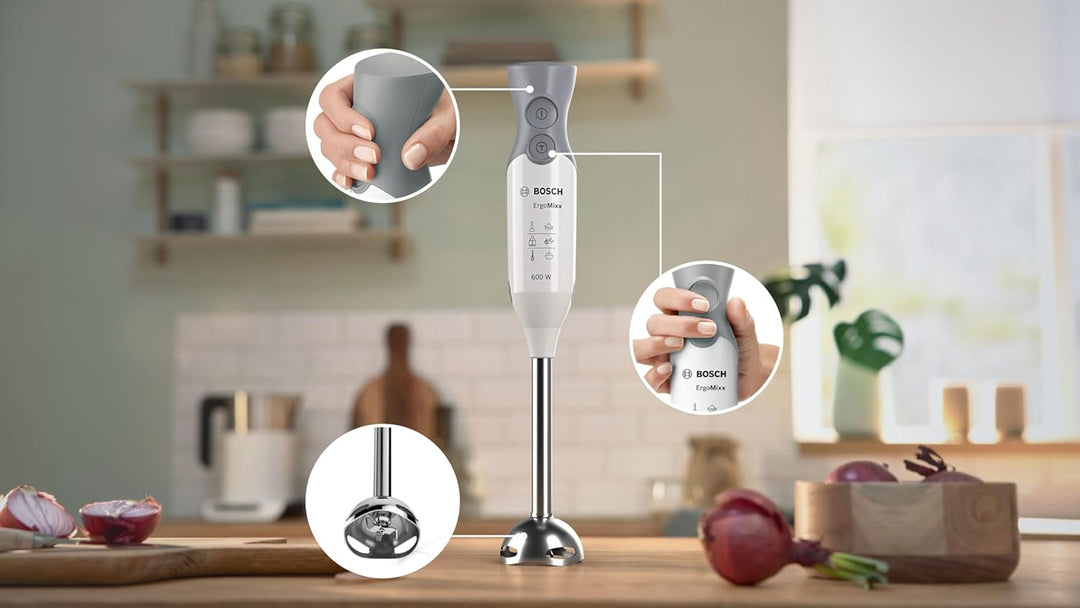 Bosch Hausgeräte Stabmixer ErgoMixx MSM66110, Edelstahl-Mixfuss, Mix- und Messbecher, 2 Geschwindigk