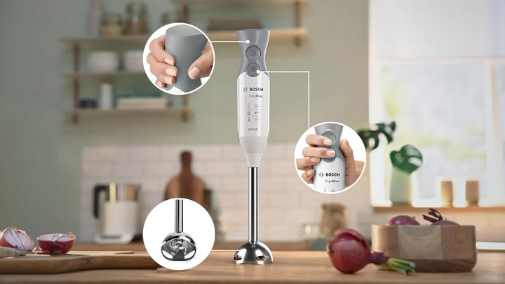 Bosch Hausgeräte Stabmixer ErgoMixx MSM66110, Edelstahl-Mixfuss, Mix- und Messbecher, 2 Geschwindigk