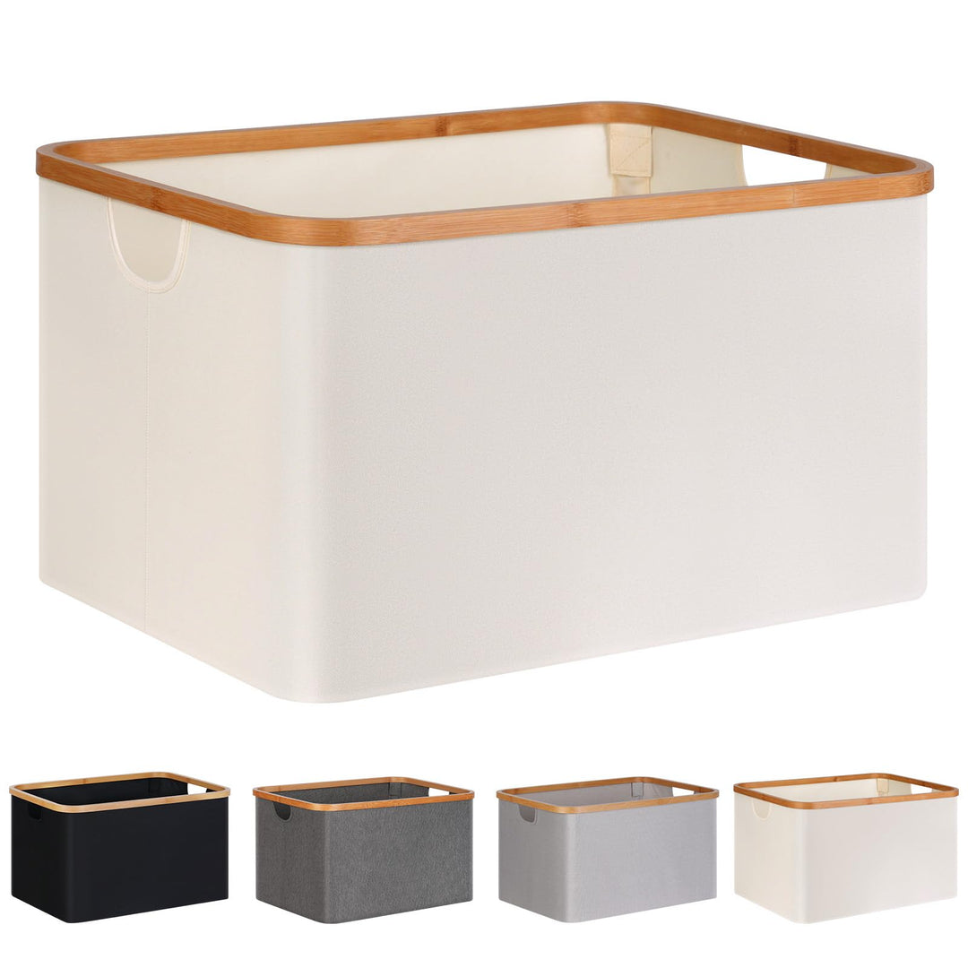 efluky Faltbarer Wäschekorb 60L, Bambus Stoff Faltbarer Storage Basket, Aufbewahrung Klappbar Wäsche