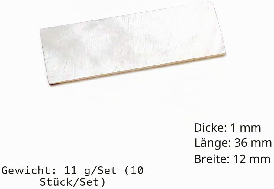 Gitarreneinlage, flach, rechteckig, weisses Perlmutt, blanko, Material für Gitarre, Banjo, Mandoline