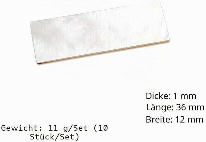 Gitarreneinlage, flach, rechteckig, weisses Perlmutt, blanko, Material für Gitarre, Banjo, Mandoline