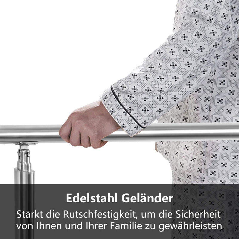 EINFEBEN Edelstahl Handlauf Geländer für Balkon Brüstung Treppen mit/ohne Querstreben (160cm, 2 Quer
