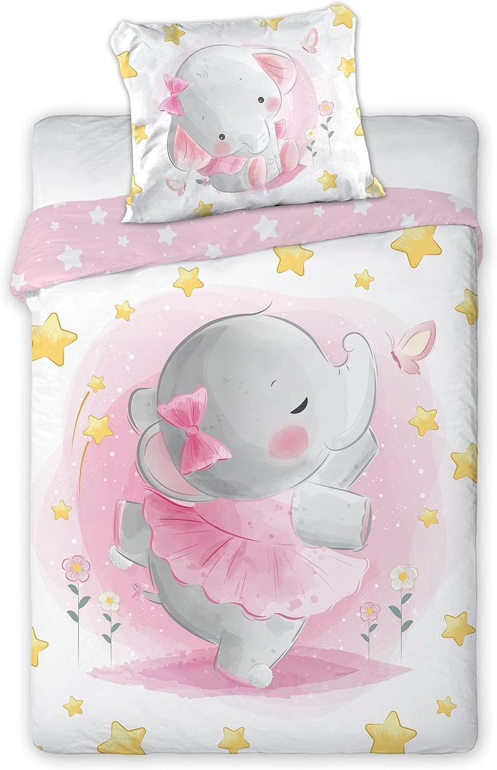 Arle-Living 3 TLG. Kinder Baby Bettwäsche Set - Elefant Ballerina - 100x135 cm + 40x60 cm + 1 Spannb