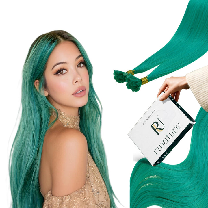 RUNATURE Blaugrün Extensions Echthaar Bonding 40cm Teal Haarverlangerung Bonding Echthaar Bonding Ex