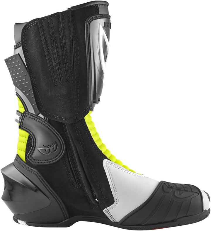 Berik Race-X EVO Motorradstiefel | Sportlicher Fahrkomfort 48 EU Schwarz Weiss Gelb, 48 EU Schwarz W