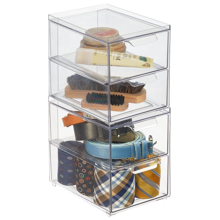 mDesign Aufbewahrungsbox mit Schublade – stabile Schubladenbox aus Kunststoff zur Schuhaufbewahrung