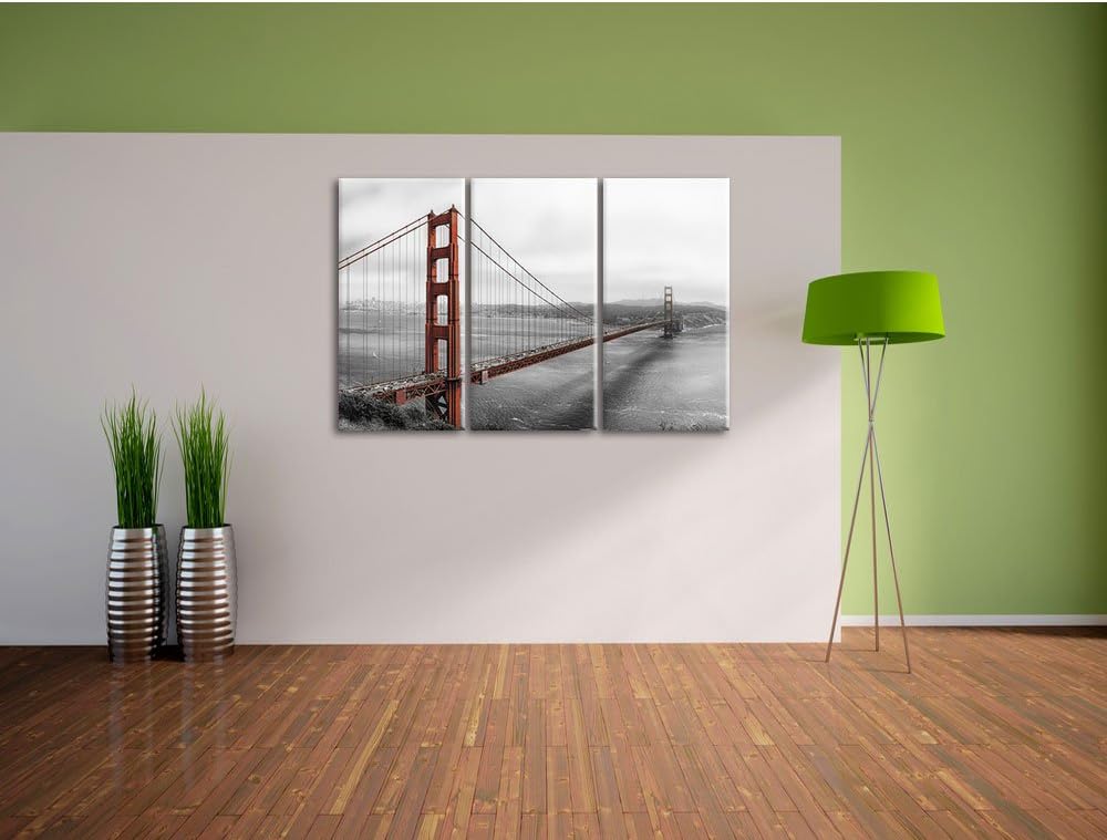 Pixxprint Golden Gate Bridge als Leinwandbild/Grösse: 3 Teilig (120x80 cm) cm/Wandbild/Kunstdruck/fe