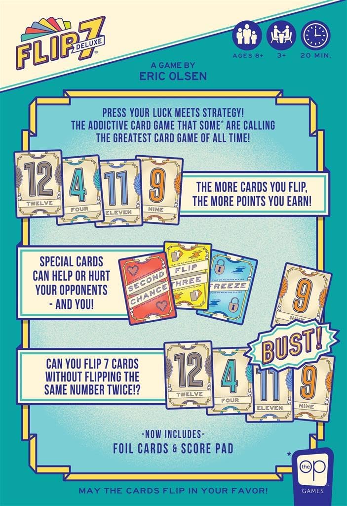 USAopoly Flip 7 Deluxe, Party-Kartenspiel, ab 8 Jahren, für 3 Spieler, über 20 Minuten Spieldauer Lu