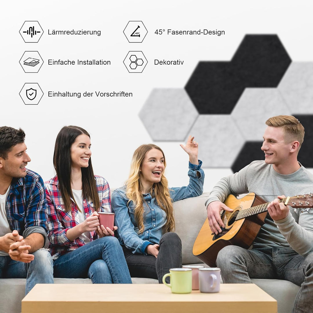 36 Stück Hexagon Akustikplatten selbstklebend, Abdeckung 2.11㎡, Schallschutz & Schalldämmung für Wän
