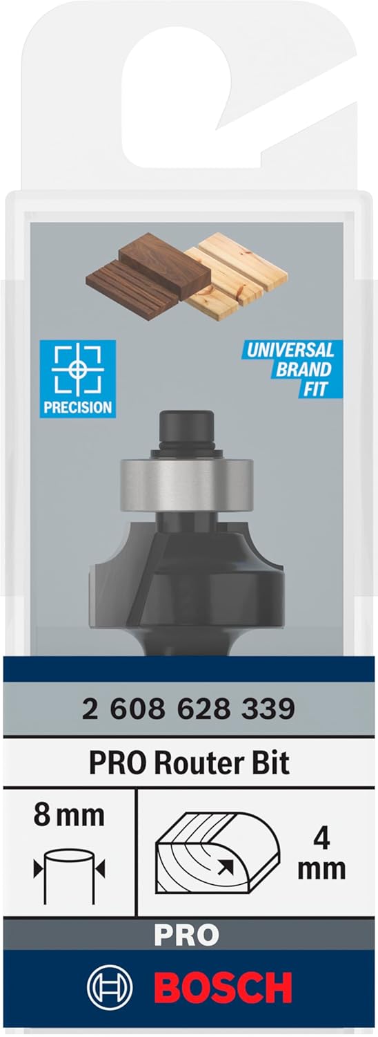 Bosch Professional Abrundfräser Standard for Wood (für Holz, Radius 4 mm, Arbeitslänge 12,7 mm, Zube