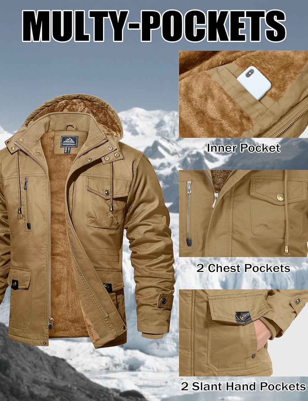 MAGCOMSEN Winterjacke Herren Warm Gefüttert Jacke Fleece Winterparka Winddicht Outdoor Übergangsjack