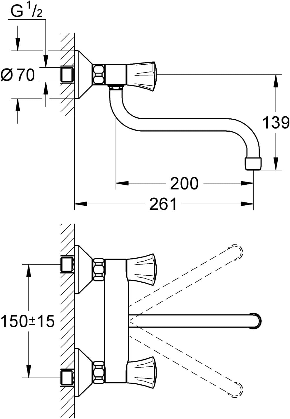 GROHE Costa - Spültischarmatur (Schwenkbereich 360°, wärmeisoliert, Metallgriffe), chrom, 31187001 W