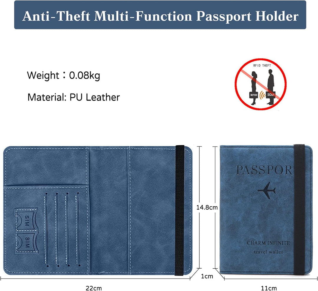 PORRASSO Reisepasshülle Reisezubehör mit RFID-Blocker Schutzhülle Tasche für Kreditkarten Kunstleder