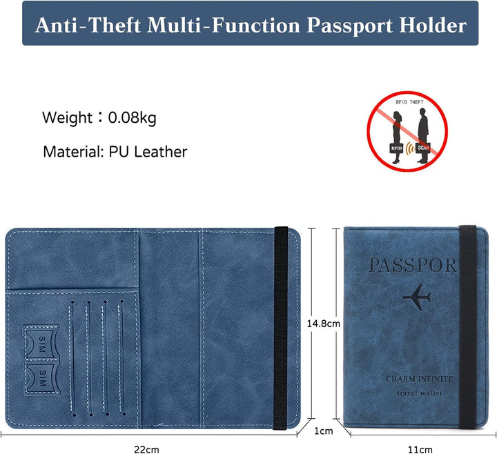 PORRASSO Reisepasshülle Reisezubehör mit RFID-Blocker Schutzhülle Tasche für Kreditkarten Kunstleder