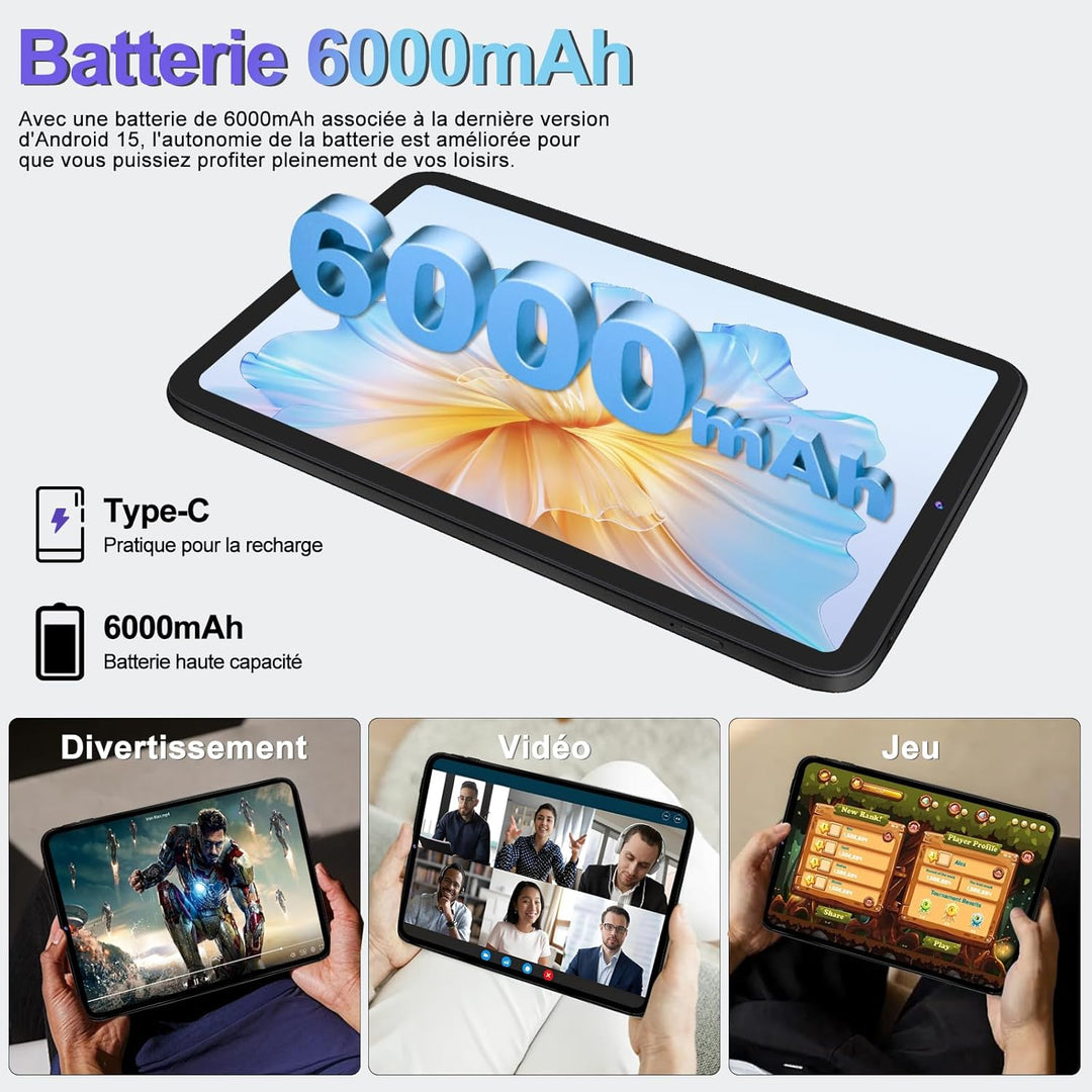 Android 15 Tablet 10 Zoll mit 22 GB RAM + 128 GB ROM (erweiterbar bis zu 1 TB), Widevine L1, Octa-Co