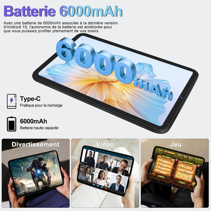 Android 15 Tablet 10 Zoll mit 22 GB RAM + 128 GB ROM (erweiterbar bis zu 1 TB), Widevine L1, Octa-Co