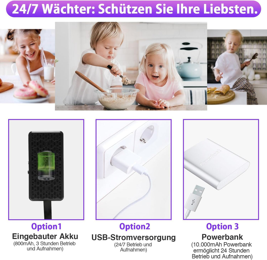 WIWACAM MW5L WLAN-Kamera 4K Ultra HD, Bewegungserkennung, Überwachungskammera-Innen, microSD-Karte S