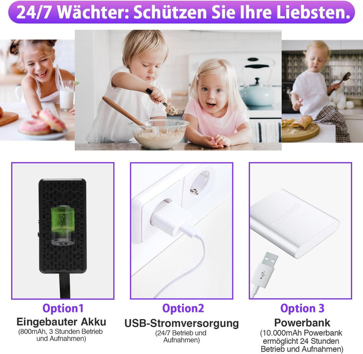 WIWACAM MW5L WLAN-Kamera 4K Ultra HD, Bewegungserkennung, Überwachungskammera-Innen, microSD-Karte S