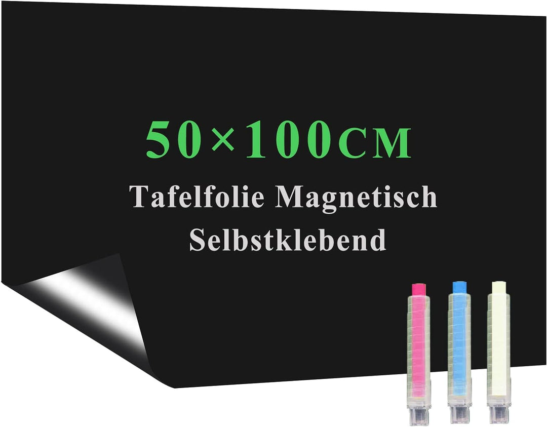 Lyzzxi Tafelfolie Selbstklebend, 50*100cm Magnetfolie Magnetisch Schwarz, Abwischbar Kreidefolie, Ma