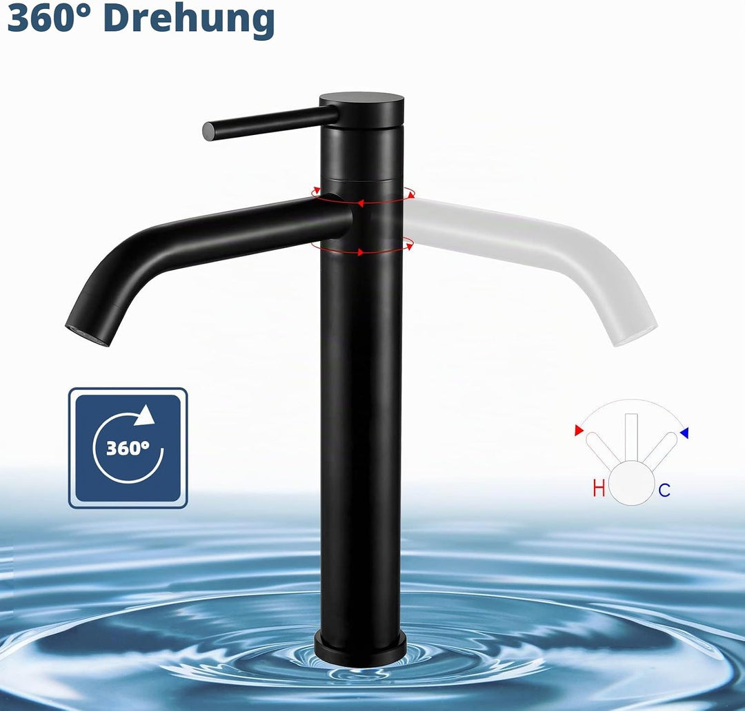SHANFO Wasserhahn Bad Hoch Auslauf,360° Drehbar Waschtischarmatur,Einhebelmischer Mischbatterie für