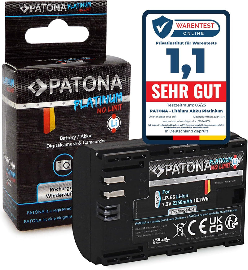PATONA Platinum Akku USB-C Ersatz für Canon LP-E6 LPE6 LP E6, 2250mAh kompatibel mit Canon EOS 5D Ma