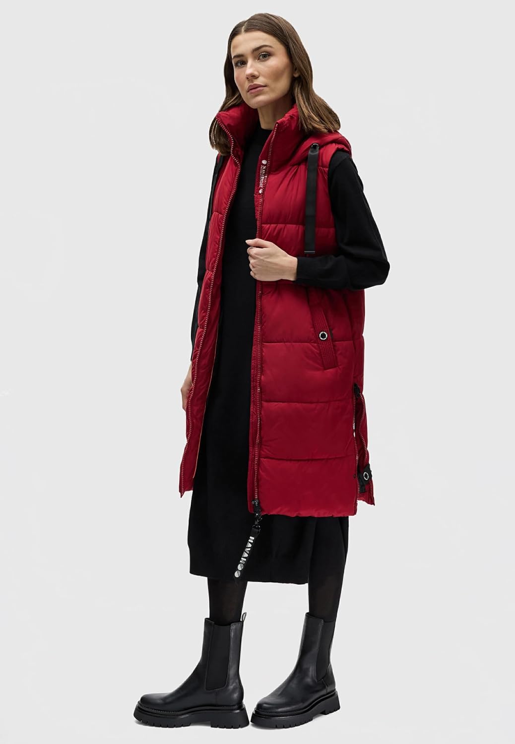 Navahoo warme Damen Winter Steppweste lang mit Kapuze Schnuffelchen XS-XXL XS Blood Red, XS Blood Re