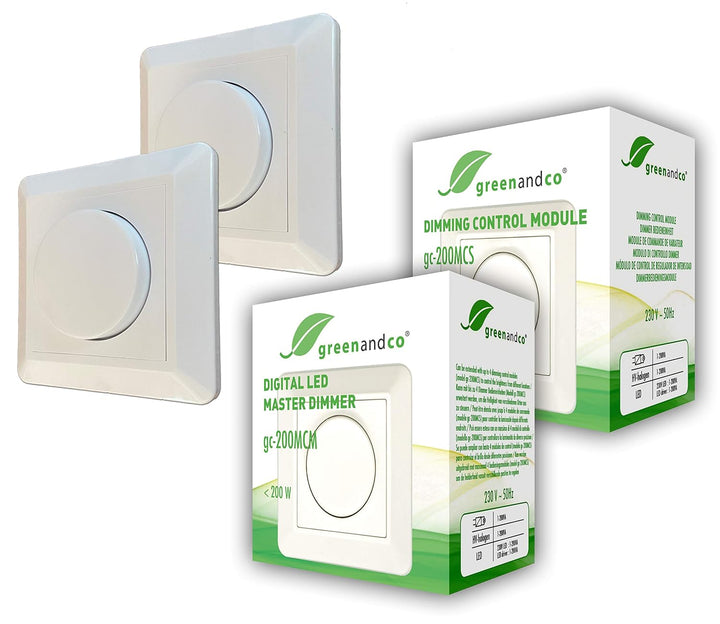Kombipackung greenandco® gc-200MCM digitaler Master Dimmer für LED und Halogen 1-200 Watt + gc-200MC