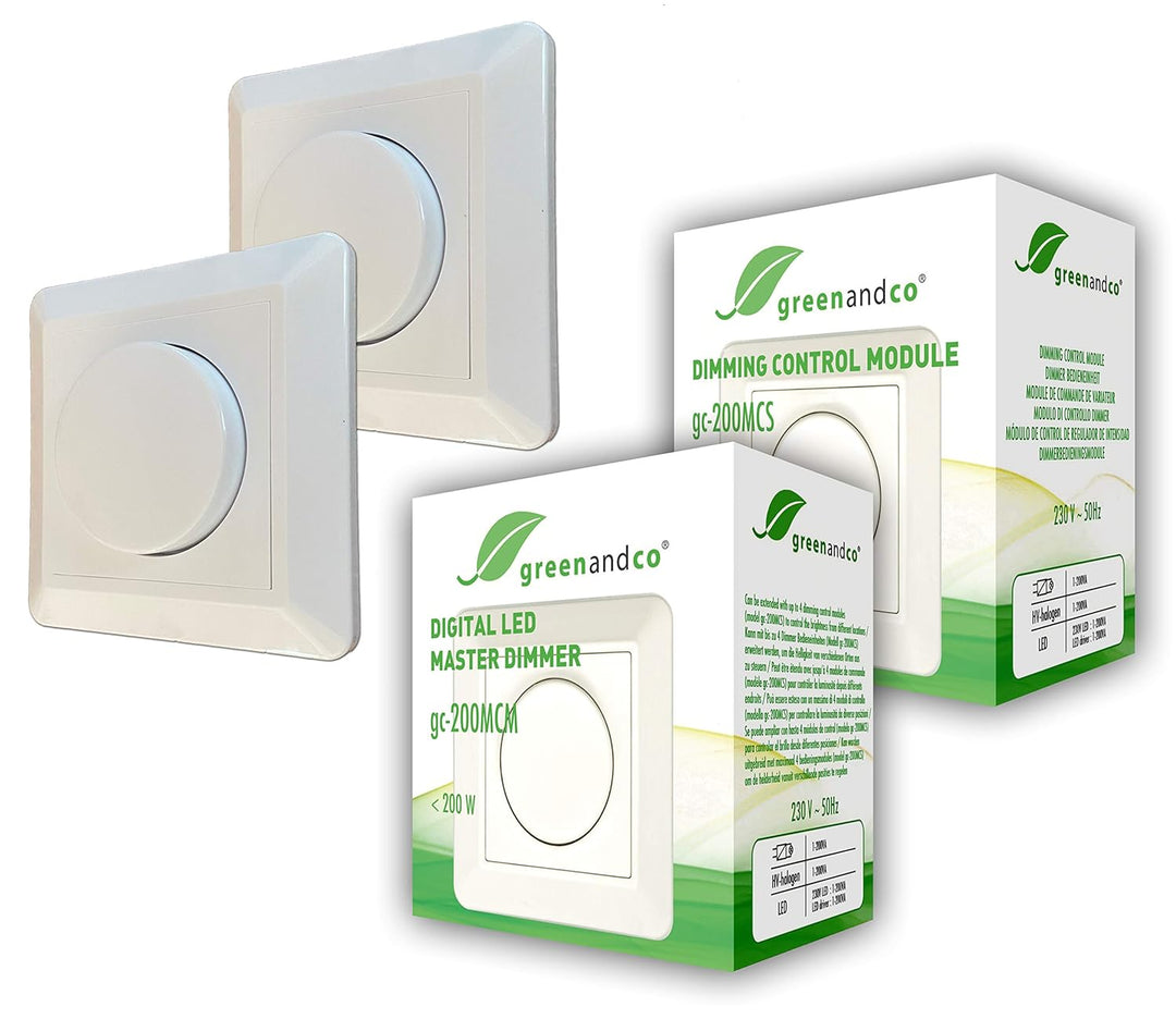 Kombipackung greenandco® gc-200MCM digitaler Master Dimmer für LED und Halogen 1-200 Watt + gc-200MC