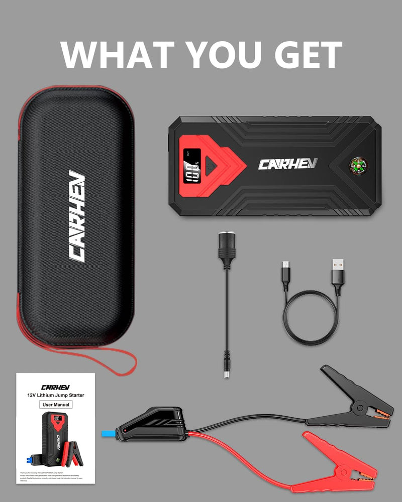 CARHEV 3000A Starthilfe Powerbank, 27000mAh Auto starthilfe für bis zu 8L Benzin & 8L Dieselmotor, 1