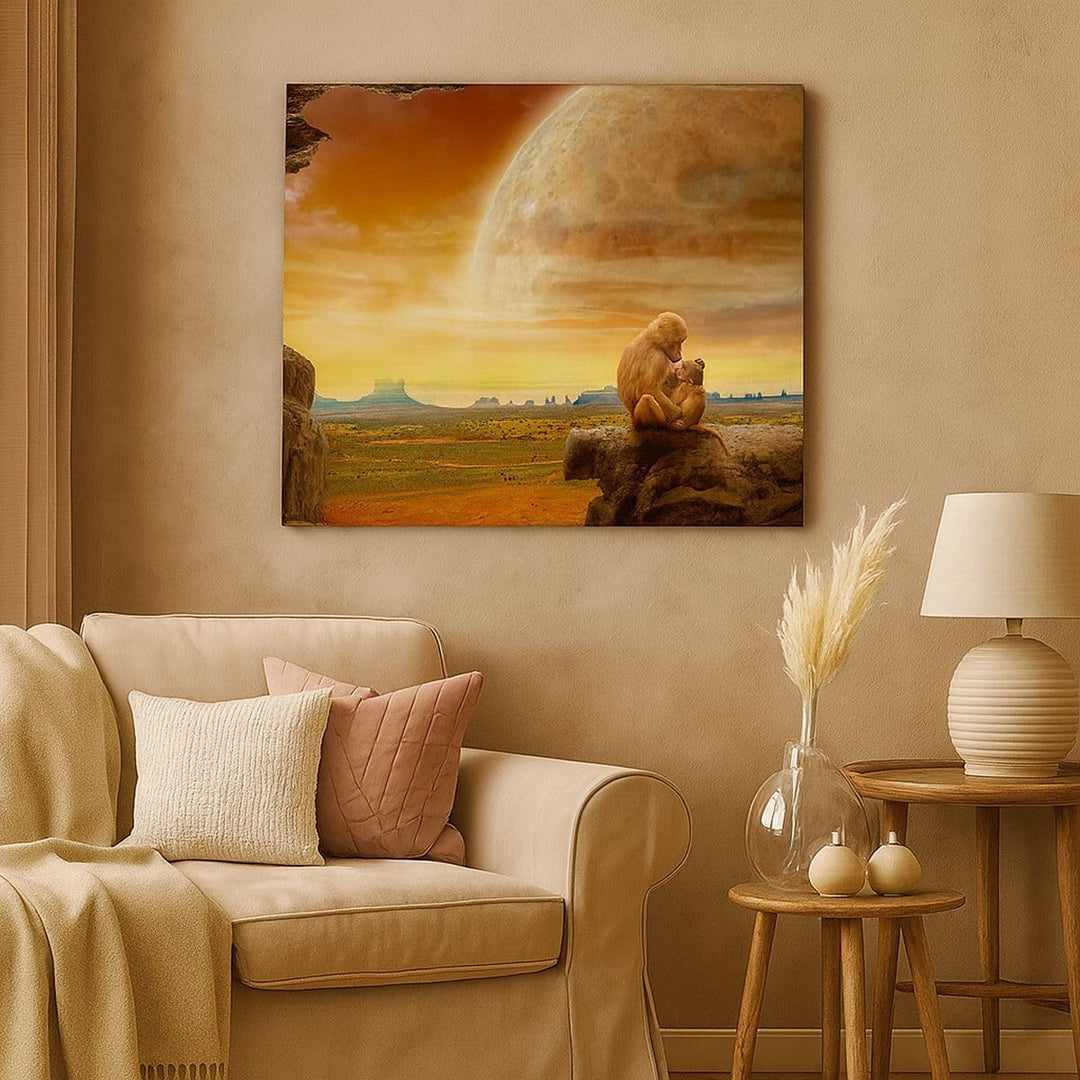 ARTTOR Bilder auf Leinwand Affen Mutter Natur Berg Leinwandbild 70x50cm Wandbilder Dekoration Wohnzi