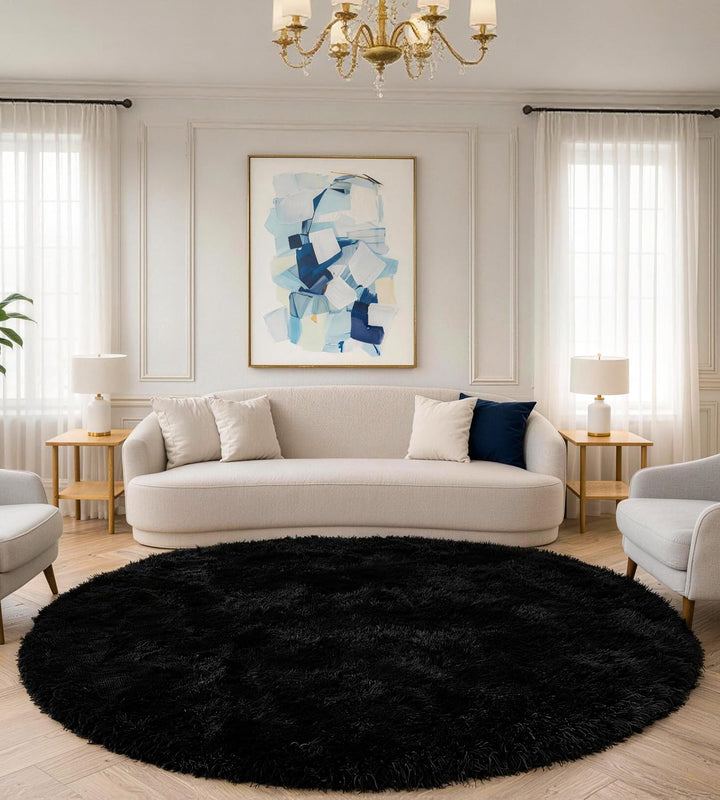 VOFUSHON Schlafzimmer Shaggy Plüsch runden Teppich Bunte Batik Faux Flauschiger Samt Moderne Innente