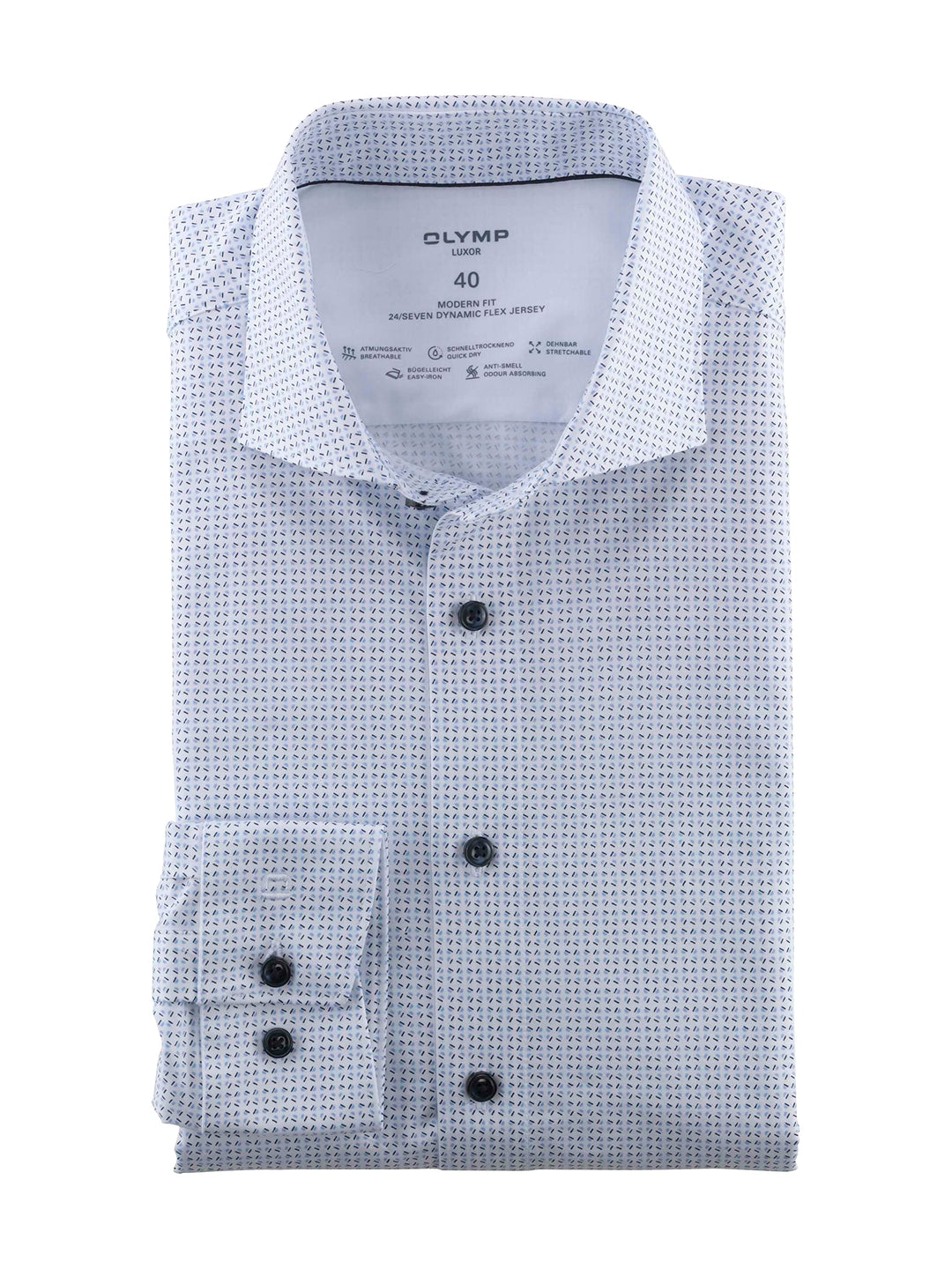 OLYMP Herren Businesshemd Langarm Luxor 24/Seven,Rotationsprint on Jersey,modern fit,Kent-Kragen 37