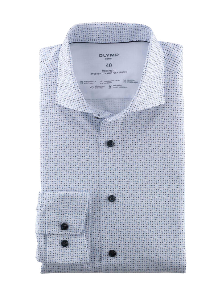 OLYMP Herren Businesshemd Langarm Luxor 24/Seven,Rotationsprint on Jersey,modern fit,Kent-Kragen 37